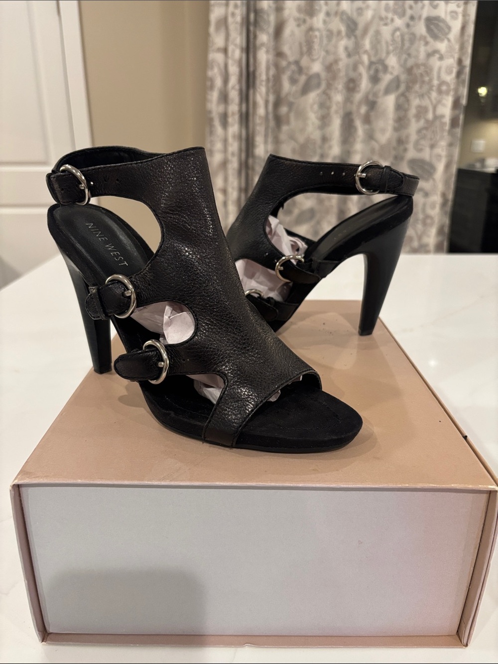 Nine West Black Open-Toe Buckle High Heels